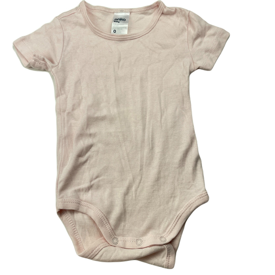Girls Anko, pink lighteight cotton bodysuit / romper, EUC, size 0,  