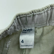 Load image into Gallery viewer, Boys Anko, green linen / cotton shorts, elasticated, GUC, size 4,  