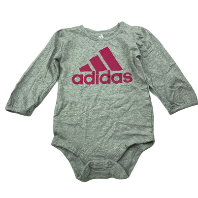 Girls Adidas, grey cotton bodysuit / romper, EUC, size 1-2,  