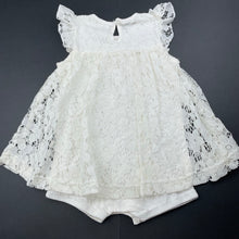 Load image into Gallery viewer, Girls Baby Berry, cotton &amp; floral lace romper, EUC, size 0,  