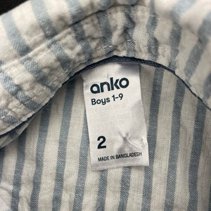 Boys Anko, striped linen / cotton short sleeve shirt, EUC, size 2,  