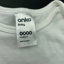 Load image into Gallery viewer, unisex Anko, white cotton bodysuit / romper, EUC, size 0000,  