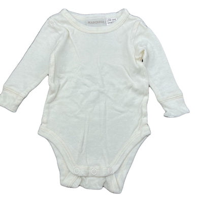 unisex Marquise, cream cotton/wool bodysuit / romper, EUC, size 0000,  
