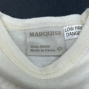 unisex Marquise, cream cotton/wool bodysuit / romper, EUC, size 0000,  