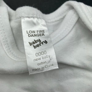unisex Baby Berry, white cotton bodysuit / romper, GUC, size 0000,  
