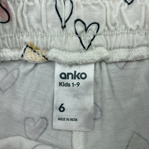 Girls Anko, cotton shorts, elasticated, hearts, GUC, size 6,  