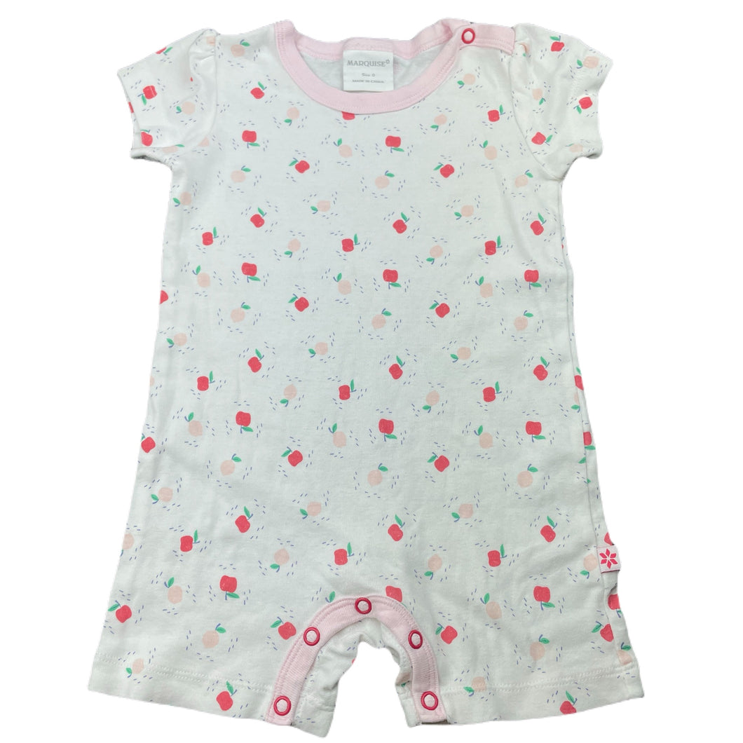 Girls Marquise, lightweight cotton romper, apples, FUC, size 0,  