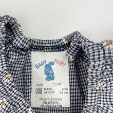 Load image into Gallery viewer, Girls Baby Baby, vintage navy check floral romper, GUC, size 000,  