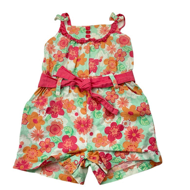Girls Tiny Little Wonders, floral cotton summer romper, discolouration neck, FUC, size 00,  