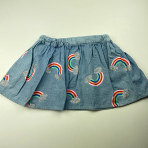 Girls Cotton On, chambray cotton skirt, elasticated, L: 24cm, GUC, size 2,  