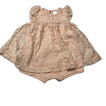 Load image into Gallery viewer, Girls Baby Berry, pink cotton &amp; floral lace romper, EUC, size 0,  