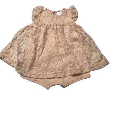 Girls Baby Berry, pink cotton & floral lace romper, EUC, size 0,  