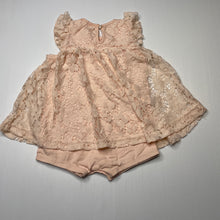 Load image into Gallery viewer, Girls Baby Berry, pink cotton &amp; floral lace romper, EUC, size 0,  