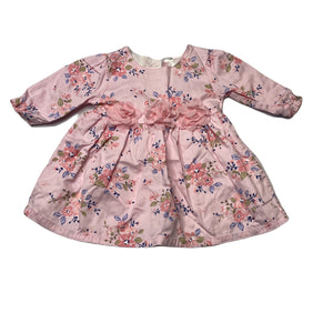 Girls Ollies Place, lined floral cotton long sleeve dress, EUC, size 0000, L: 33cm