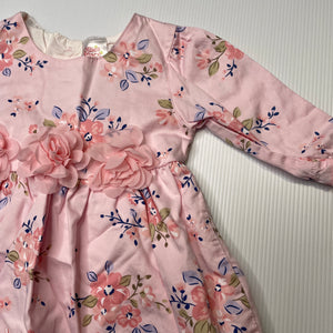 Girls Ollies Place, lined floral cotton long sleeve dress, EUC, size 0000, L: 33cm