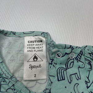 Girls Sprout, cotton pyjama top, unicorns, GUC, size 2,  