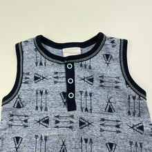 Load image into Gallery viewer, Boys Marquise, blue marle cotton romper, marks on front, FUC, size 1,  