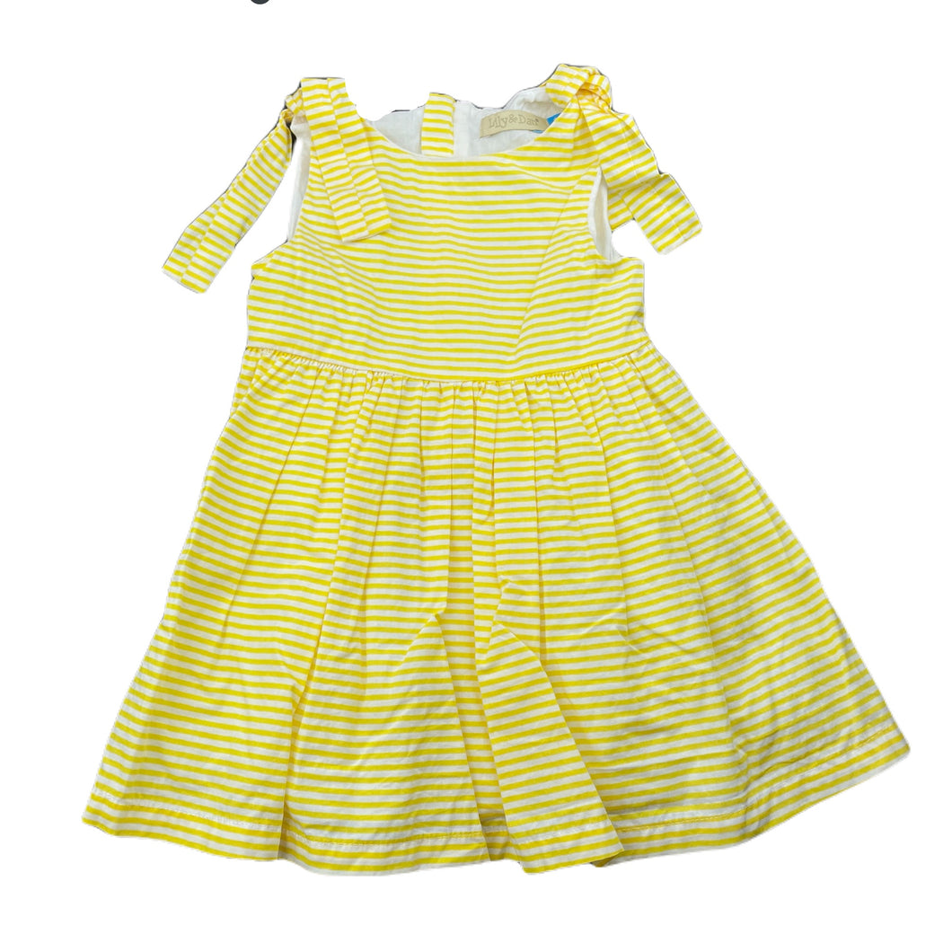 Girls Lily & Dan, lined yellow & white stripe cotton dress, EUC, size 1, L: 43cm