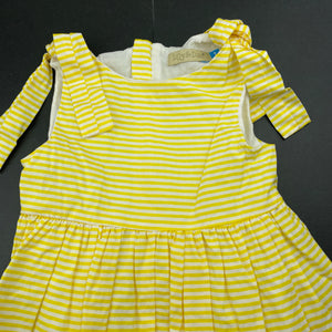 Girls Lily & Dan, lined yellow & white stripe cotton dress, EUC, size 1, L: 43cm