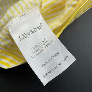 Girls Lily & Dan, lined yellow & white stripe cotton dress, EUC, size 1, L: 43cm