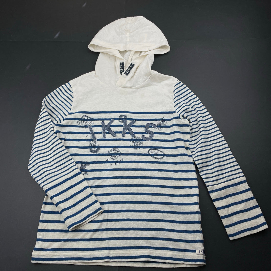 Boys IKKS, striped long sleeve hooded t-shirt / top, FUC, size 6,  