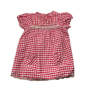 Girls Sprout, red check lightweight cotton dress, GUC, size 00, L: 37cm