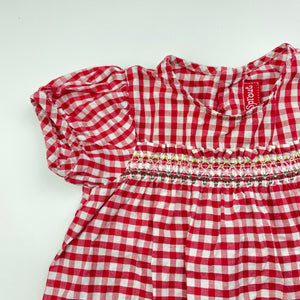 Girls Sprout, red check lightweight cotton dress, GUC, size 00, L: 37cm