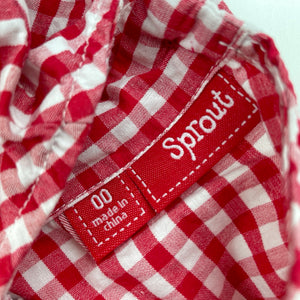 Girls Sprout, red check lightweight cotton dress, GUC, size 00, L: 37cm