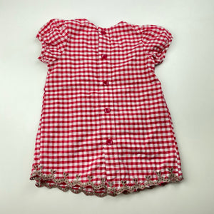 Girls Sprout, red check lightweight cotton dress, GUC, size 00, L: 37cm