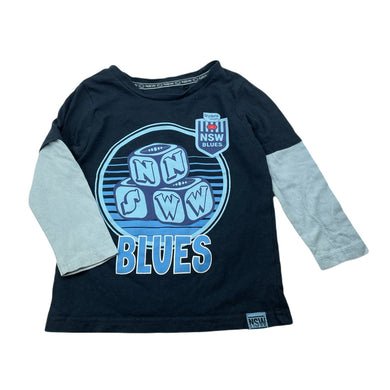 Boys NSWRL, State of Origin Blues cotton long sleeve top, marks cuffs, FUC, size 3,  
