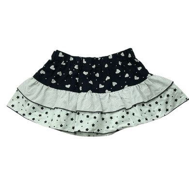 Girls black & white, cotton skirt, elasticated, L: 20cm, EUC, size 2,  