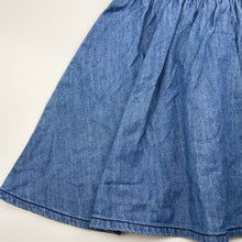 Load image into Gallery viewer, Girls Esprit, sequin trim chambray cotton dress, small marks front skirt, FUC, size 6-7, L: 64cm