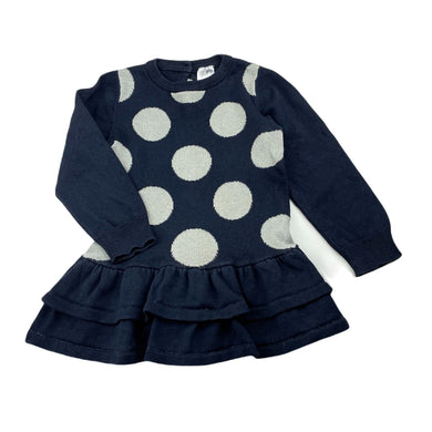Girls Target, navy cotton knitted long sleeve dress, FUC, size 2, L: 41cm