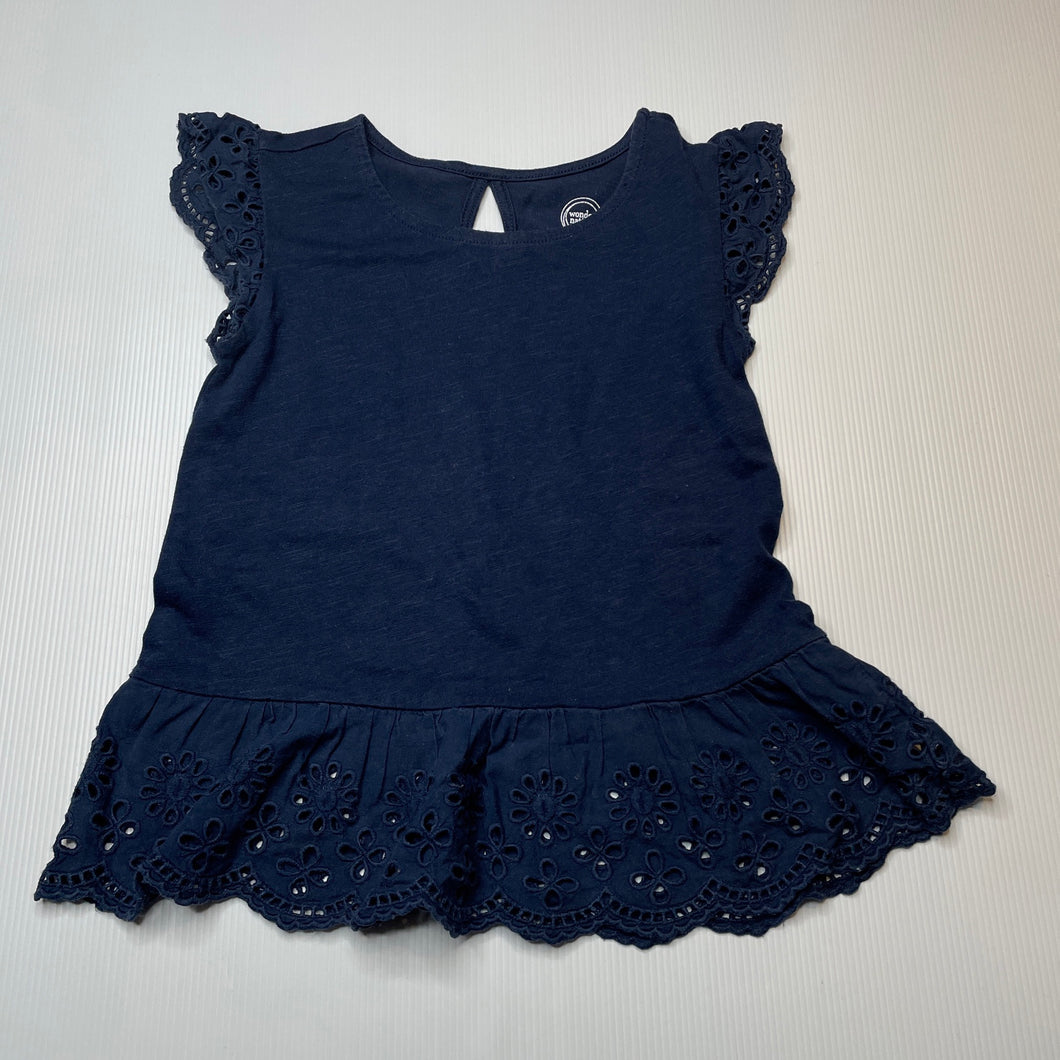 Girls Wonder Nation, broderie trim navy top, FUC, size 4-5,  