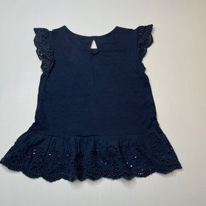 Girls Wonder Nation, broderie trim navy top, FUC, size 4-5,  