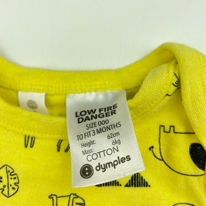 unisex Dymples, yellow cotton romper, EUC, size 000,  