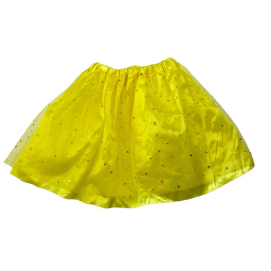 Girls yellow, tulle skirt, elasticated, L: 26cm, W: 18cm across unstretched, EUC, size 2-4,  