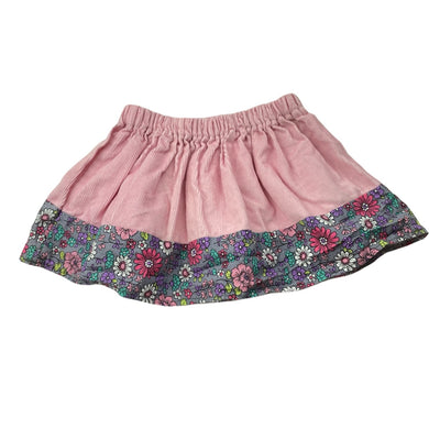 Girls pink, corduroy cotton skirt, elasticated, no labels, L: 18cm, W: 18cm unstretched, EUC, size 00-0,  