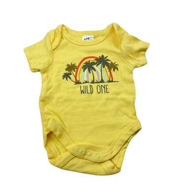 unisex Baby Berry, yellow cotton bodysuit / romper, EUC, size 0000,  