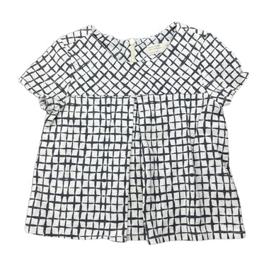 Girls Zara, navy check short sleeve top, light marks, FUC, size 3-4,  