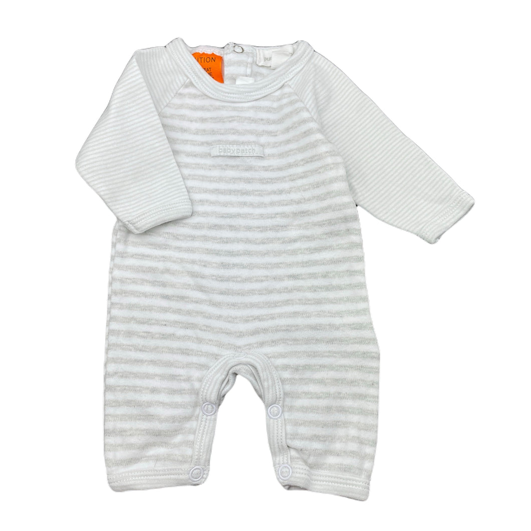 unisex Pumpkin Patch, grey stripe soft cotton romper, GUC, size 00000,  