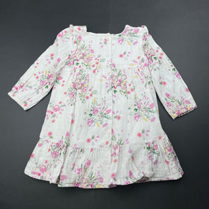 Girls Bebe by Minihaha, lined lightweight floral cotton dress, light marks, FUC, size 1, L: 43cm