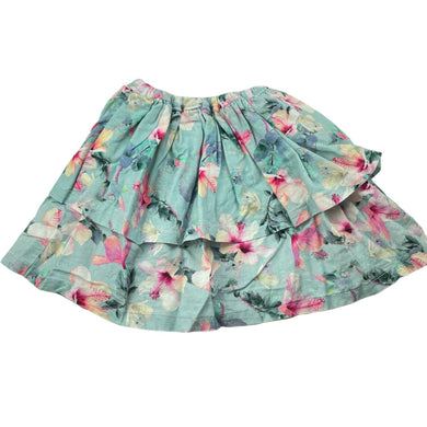 Girls floral, cotton tiered skirt, elasticated, no labels, L: 28cm, W: 20cm across unstretched, GUC, size 3-4,  