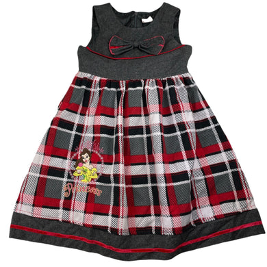 Girls Princess, embroidered Belle lined checked dress , EUC, size 5, L: 64cm