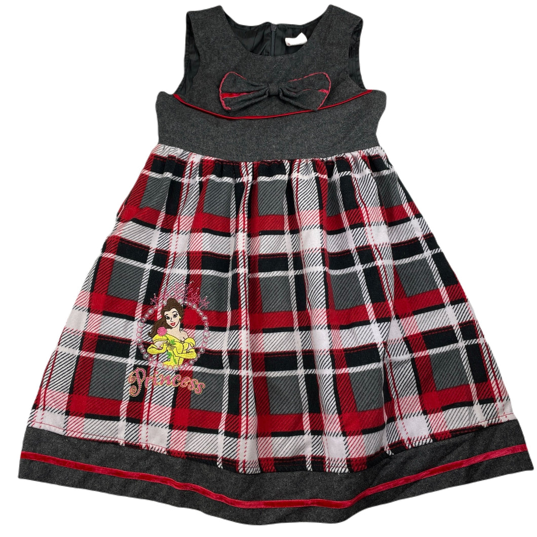 Girls Princess, embroidered Belle lined checked dress , EUC, size 5, L: 64cm
