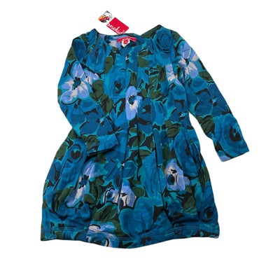 Girls Onekid, blue floral pleated long sleeve dress, NEW, size 2, L: 45cm