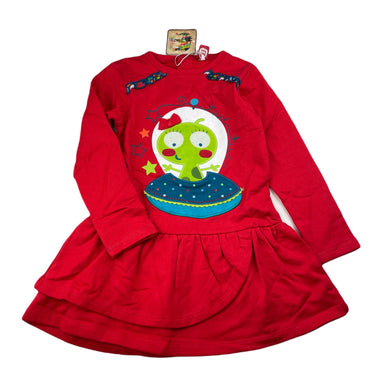 Girls Tuc Tuc, embroidered fleece lined long sleeve dress, NEW, size 3, L: 50cm