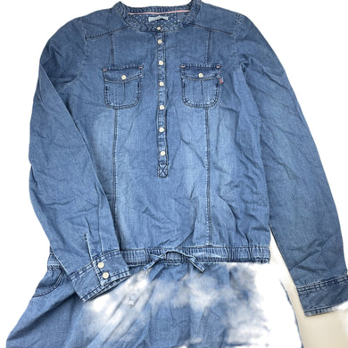 Girls Okaidi, lightweight chambray cotton long sleeve dress, GUC, size 14, L: 85cm