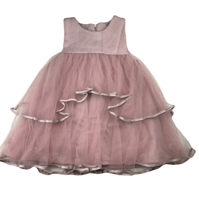 Girls pink, lined party dress, no labels, armpit to armpit: 27.5cm, GUC, size 3-4, L: 51cm