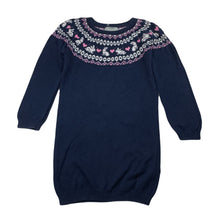 Load image into Gallery viewer, Girls Primark, navy knitted cotton long sleeve dress, GUC, size 2-3, L: 48cm